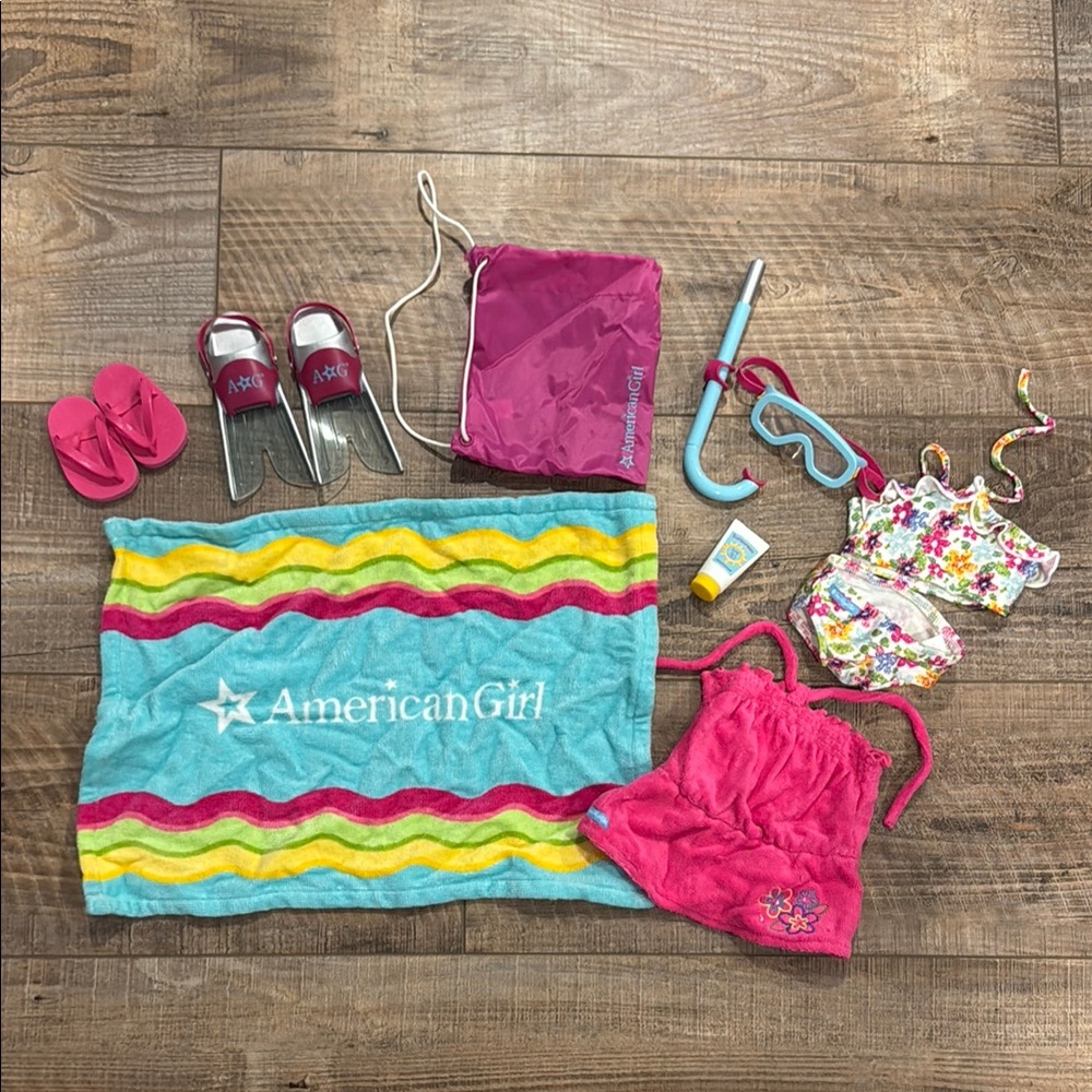 American Girl Beach Set for Kids Swimsuit, Coverup, Towel, Flippers, Accessories
